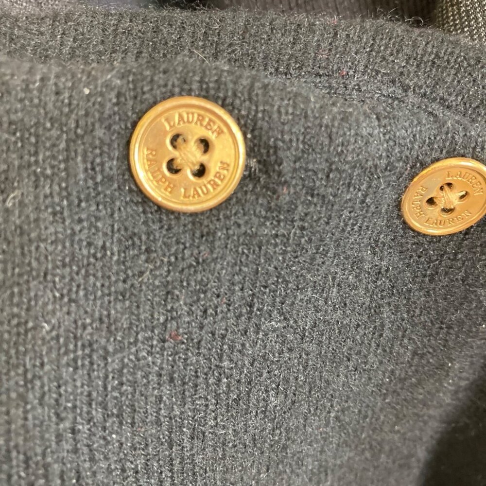 Lauren Ralph Lauren Womens Large Black 100% Cashmere Sweater Button Detail - Picture 5 of 10